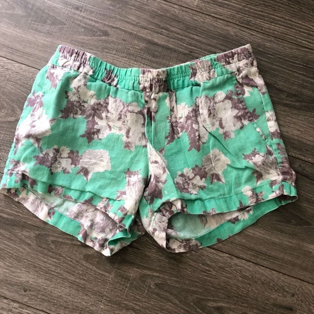 kut from the kloth mint teal jansen printed floral‎ linen short size 6